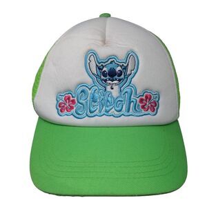 Stitch Snapback Trucker Hat Green One Size Adjustable Embroidered Mesh Back